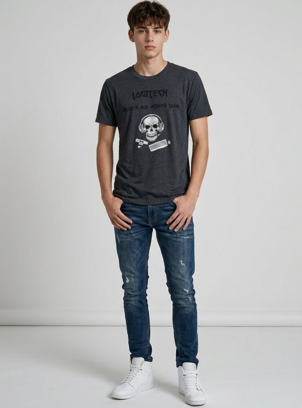 Logitech Graphic Skull Gaming Tee Size M Dark Blue